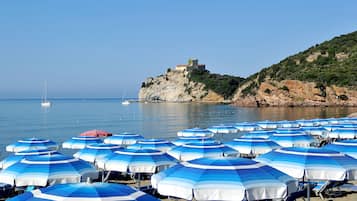 Beach nearby, sun-loungers, beach umbrellas, beach volleyball