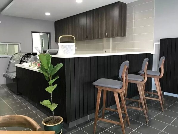 Mini-fridge, coffee/tea maker, electric kettle