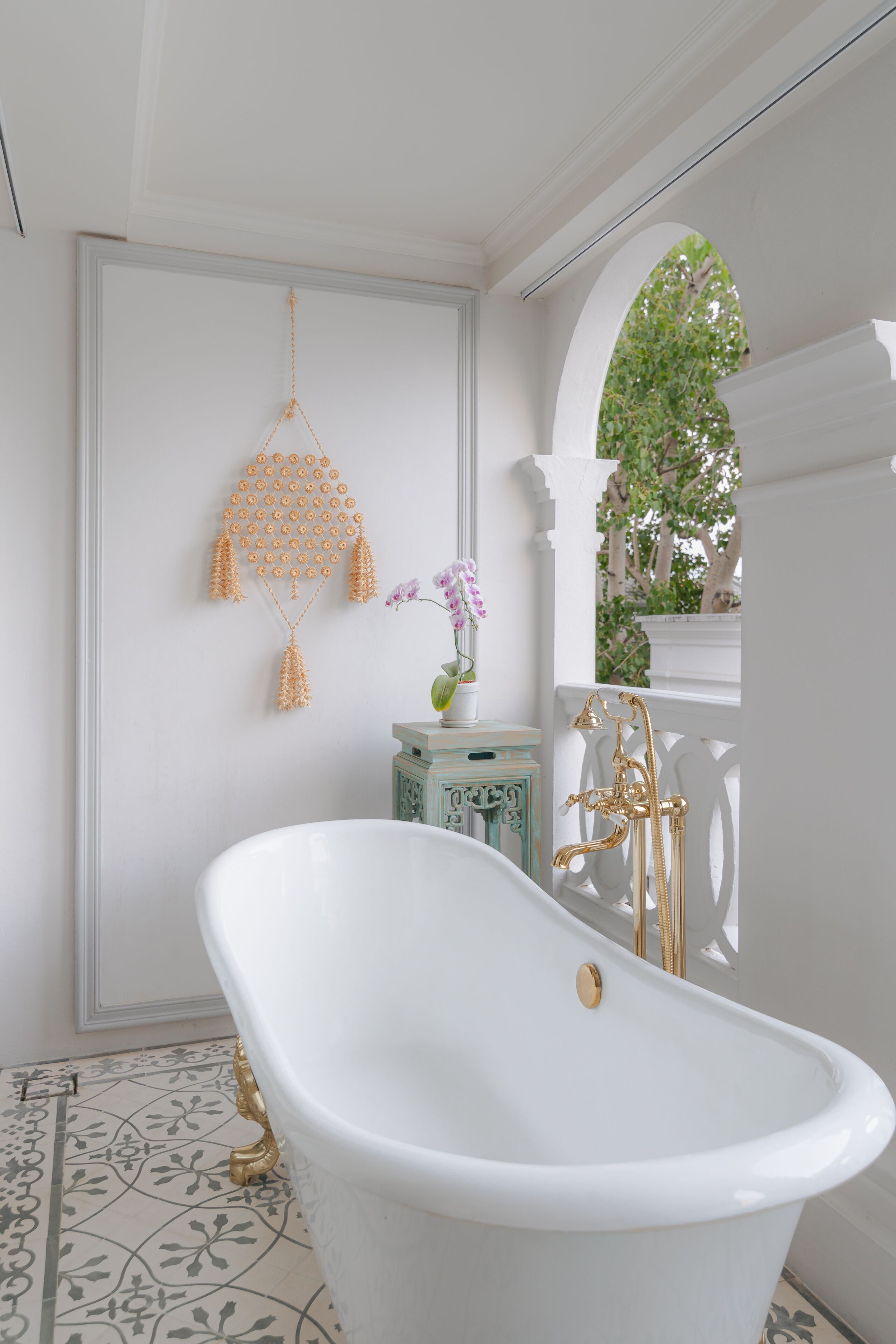 the bedroom with balcony - king size bed | bathroom | separate bathtub and shower, deep-soaking bathtub, rainfall showerhead