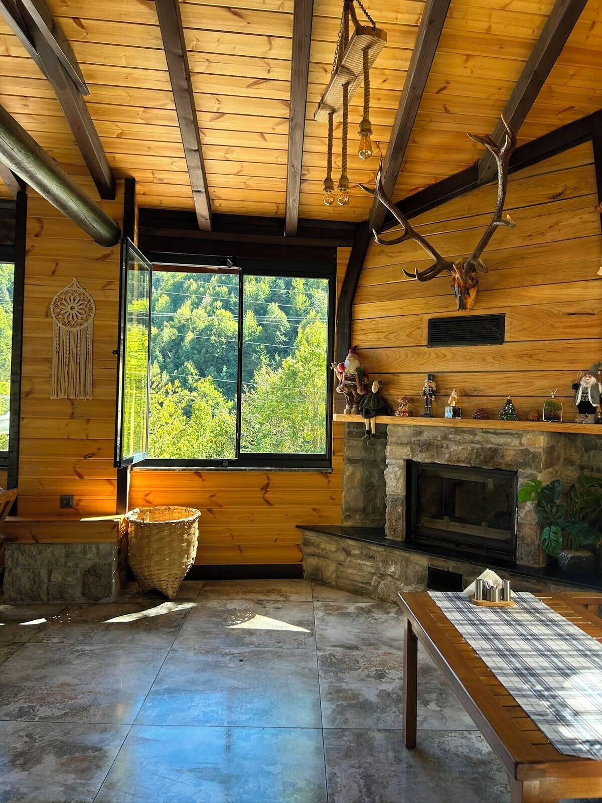 Casa de árbol de diseñador | Área de sala de estar | Televisión LCD de 55 pulgadas con canales vía satélite y televisión 