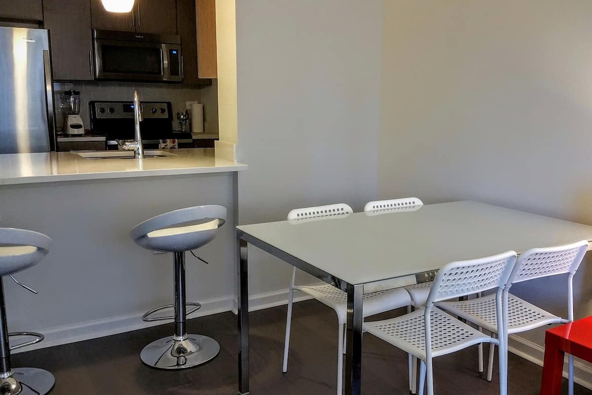 Full-sized fridge, microwave, oven, stovetop