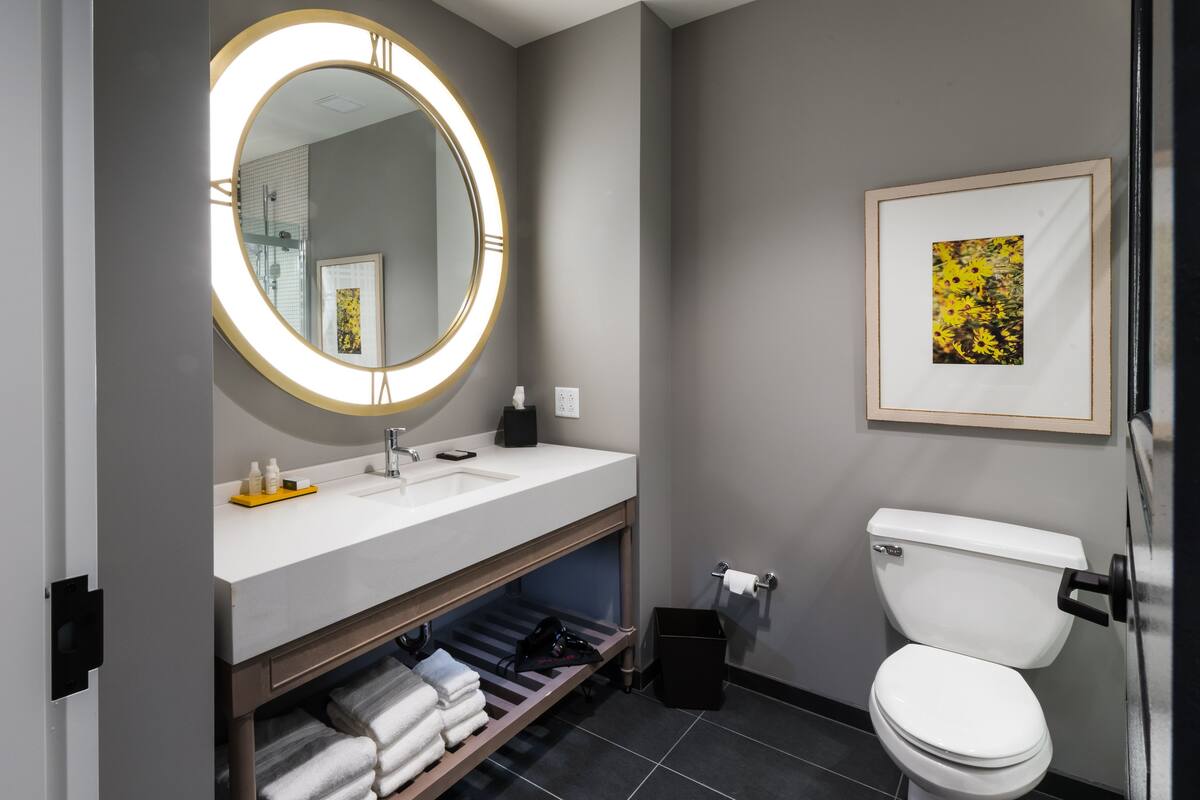 free toiletries, hair dryer, towels