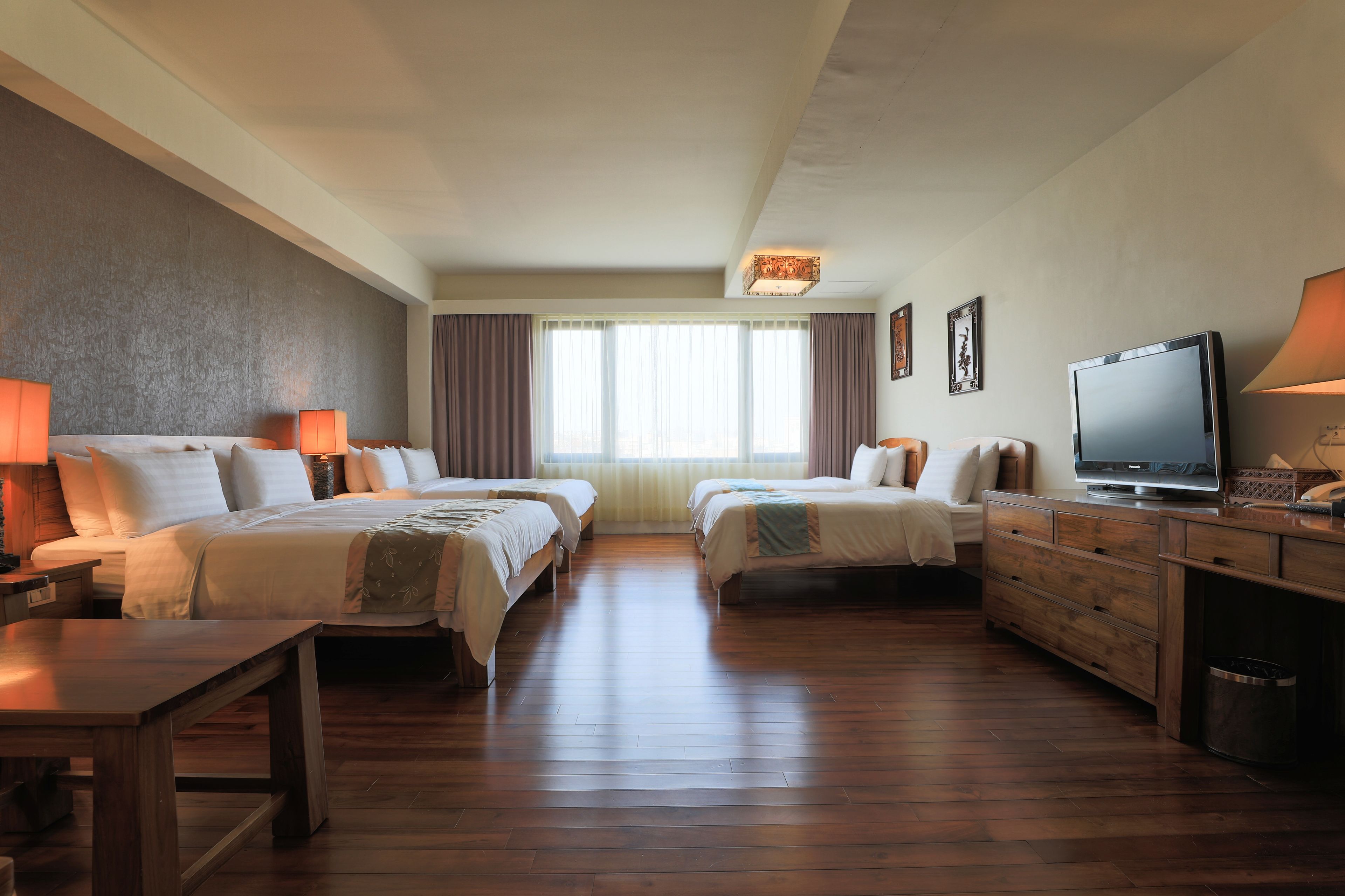 desk, blackout curtains, free wifi