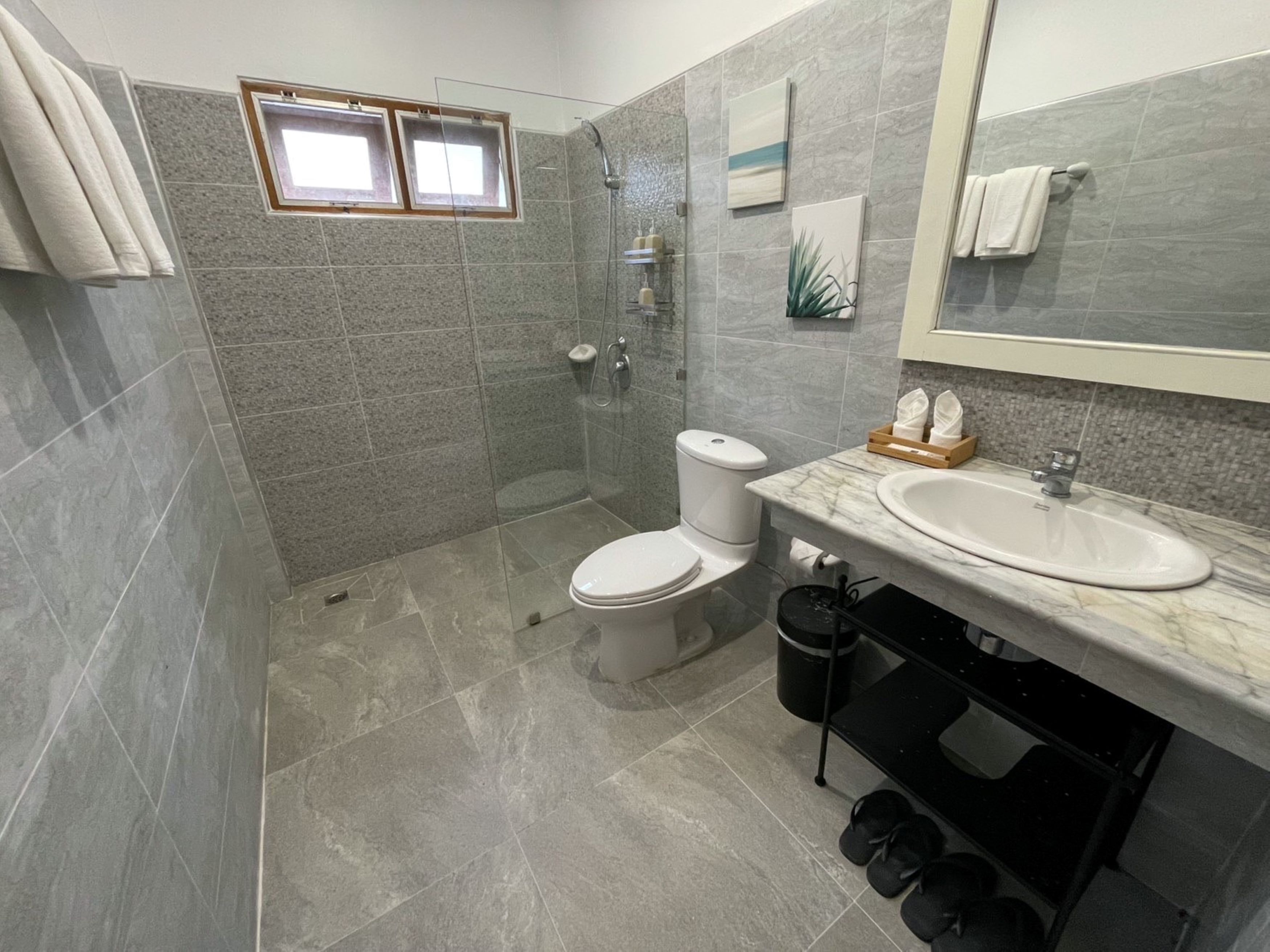 villa, 2 bedrooms, poolside | bathroom | shower, free toiletries, hair dryer, bathrobes