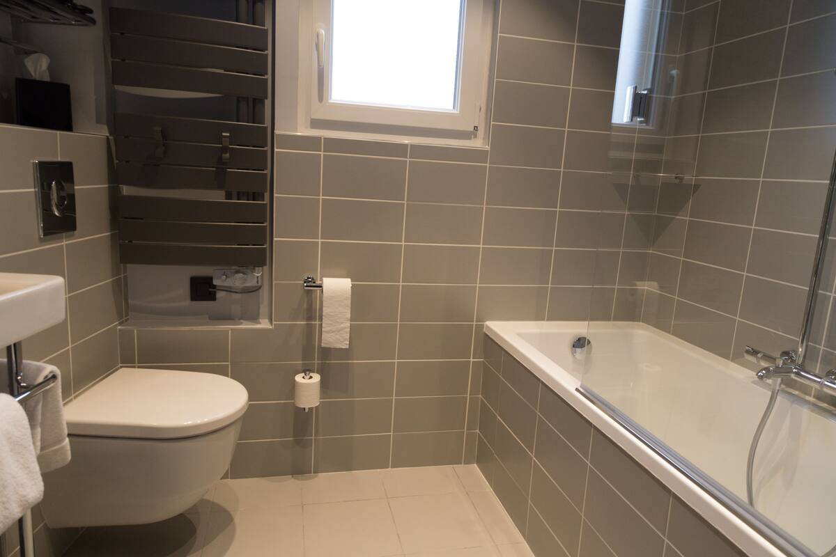 free toiletries, hair dryer, towels