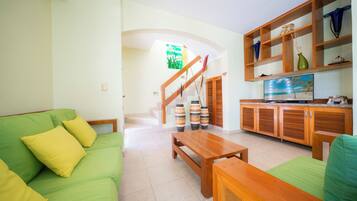 Flat-screen TV, DVD player