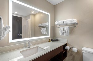 Suite, 2 Queen Beds, Accessible, Refrigerator & Microwave (with Single Sofabed) | Bathroom | Free toiletries, hair dryer, towels, soap