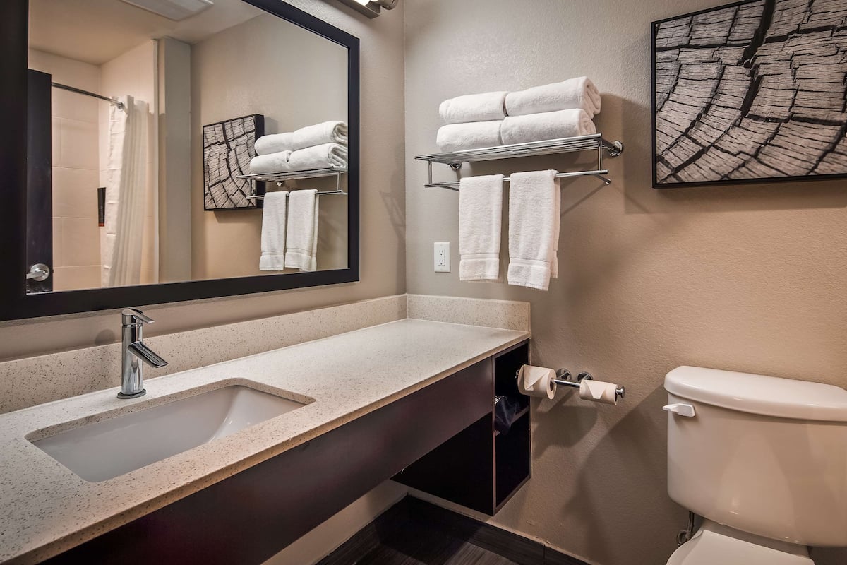 free toiletries, hair dryer, towels, soap