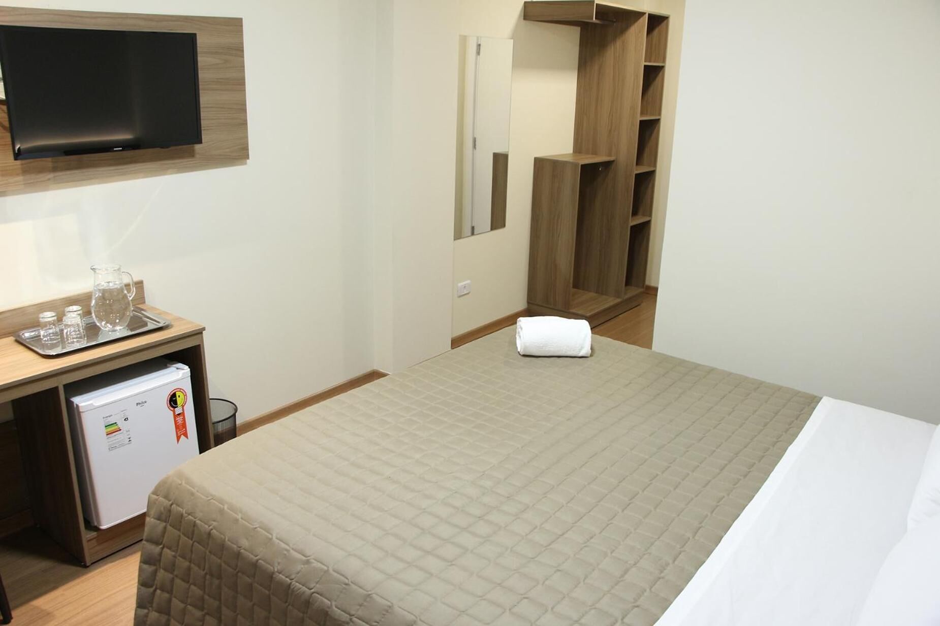 minibar, desk, laptop workspace, blackout curtains