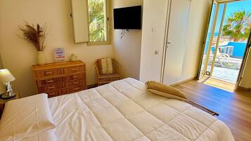 Superior Double Room, 1 Queen Bed, Terrace, Sea View | Frette Italian sheets, premium bedding, down duvets, memory-foam beds