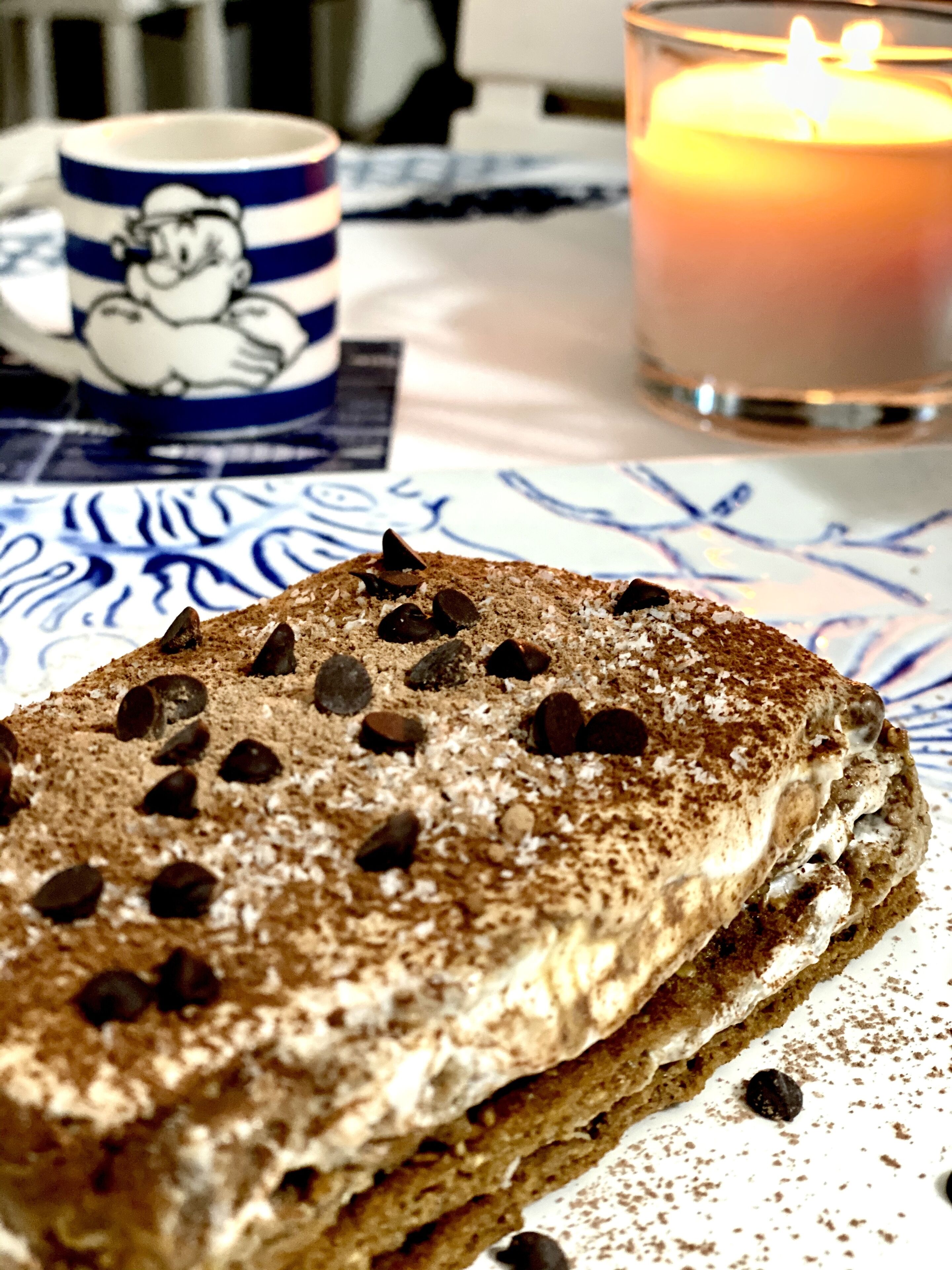 A dessert with chocolate chips on a plate.