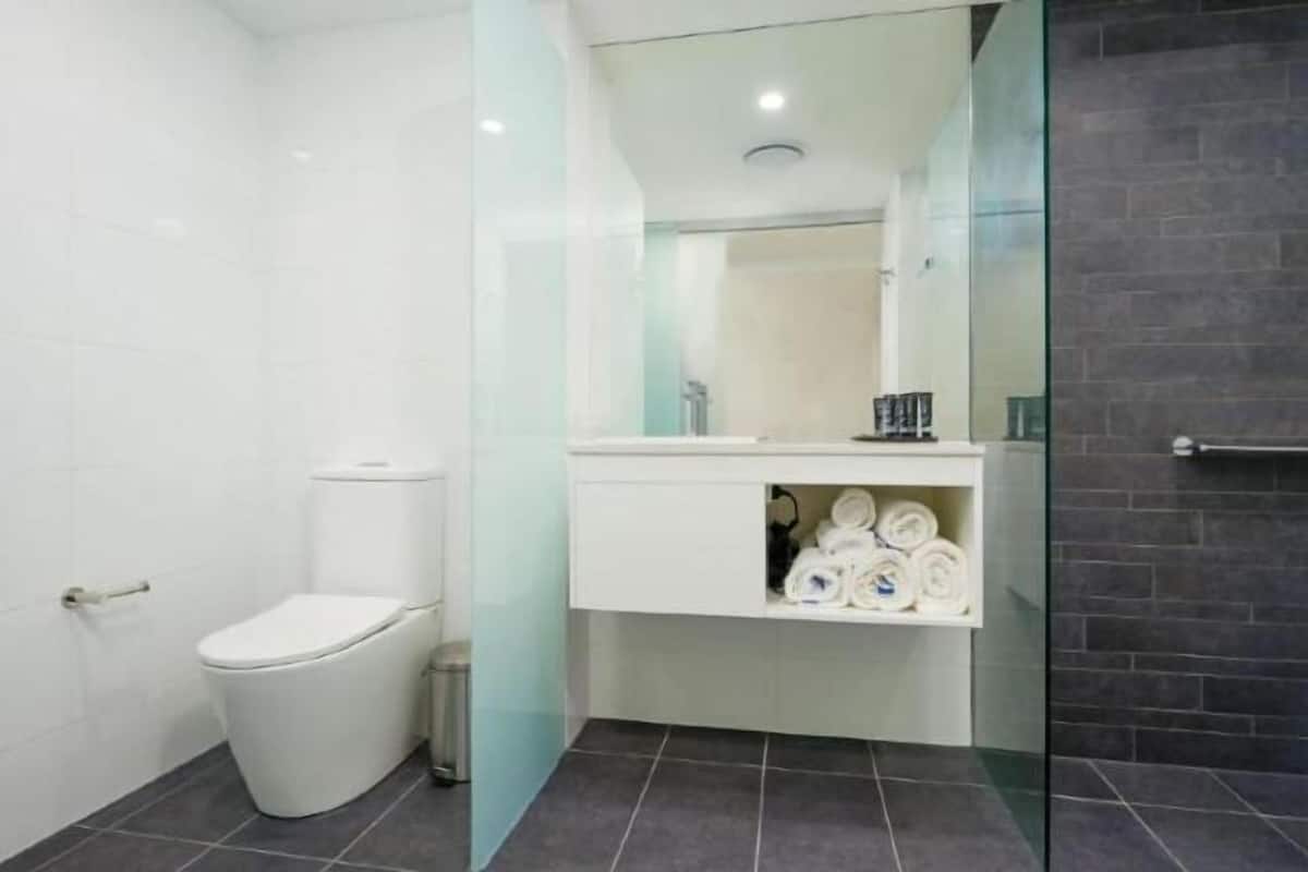 Bathroom | Shower, eco-friendly toiletries, hair dryer, towels