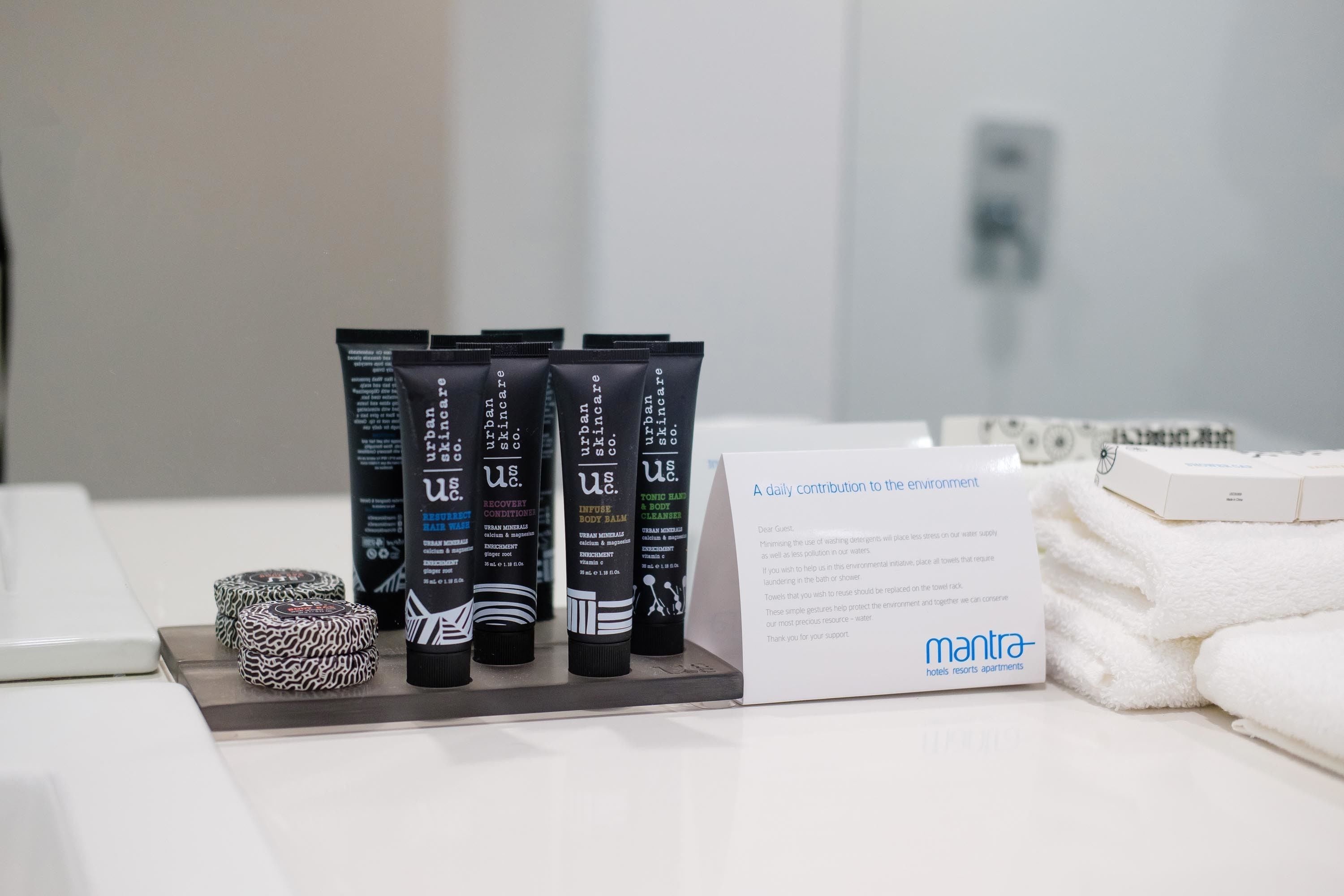 shower, eco-friendly toiletries, hair dryer, towels