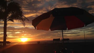 On the beach, beach umbrellas, snorkelling, surfing