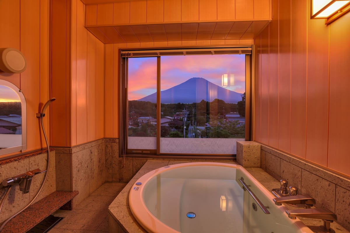 suite with hot spring bath, mt. fuji view, non smoking | bathroom | combined shower/bathtub, rainfall showerhead, free toiletries