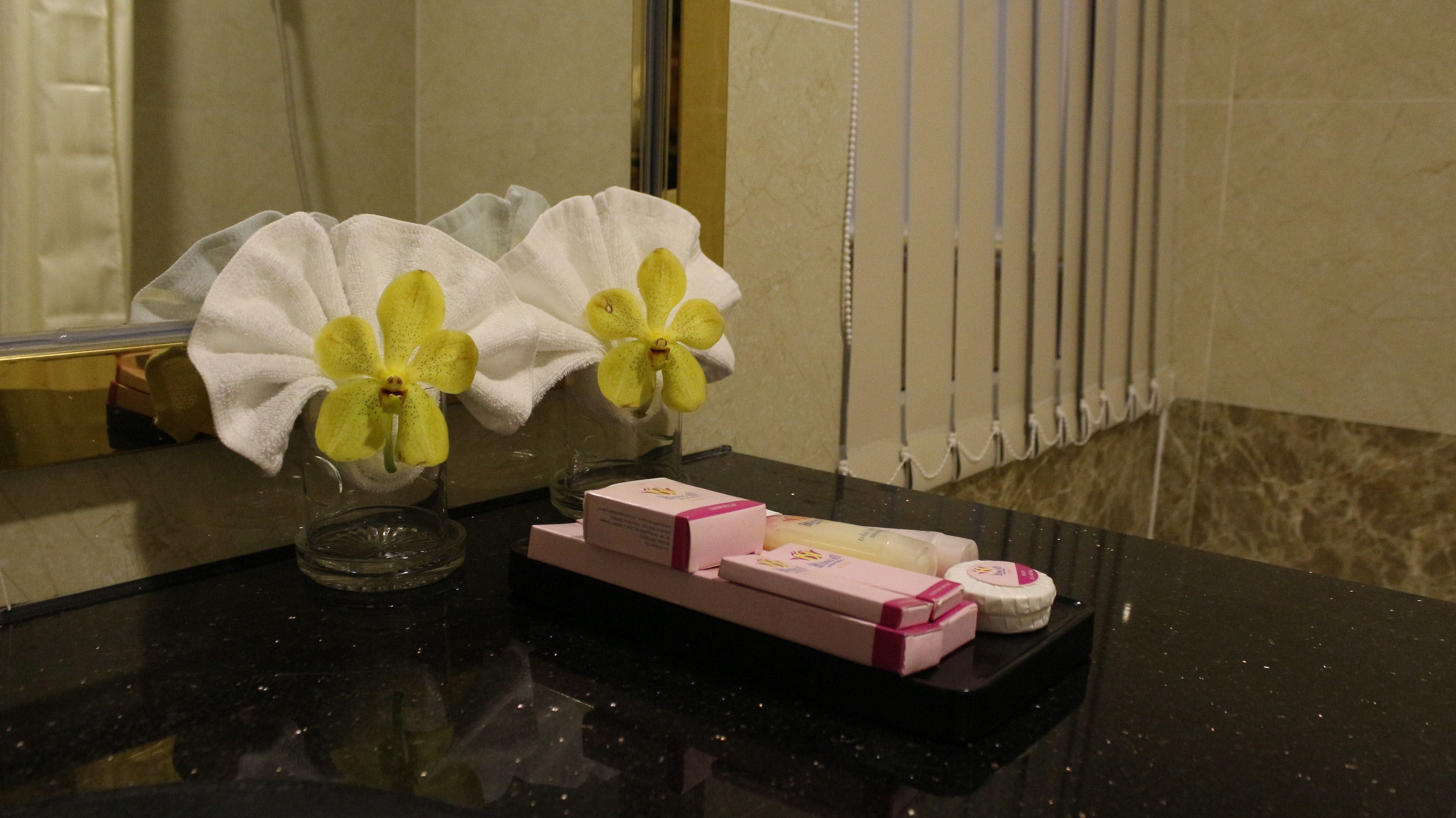 free toiletries, hair dryer, bathrobes, slippers