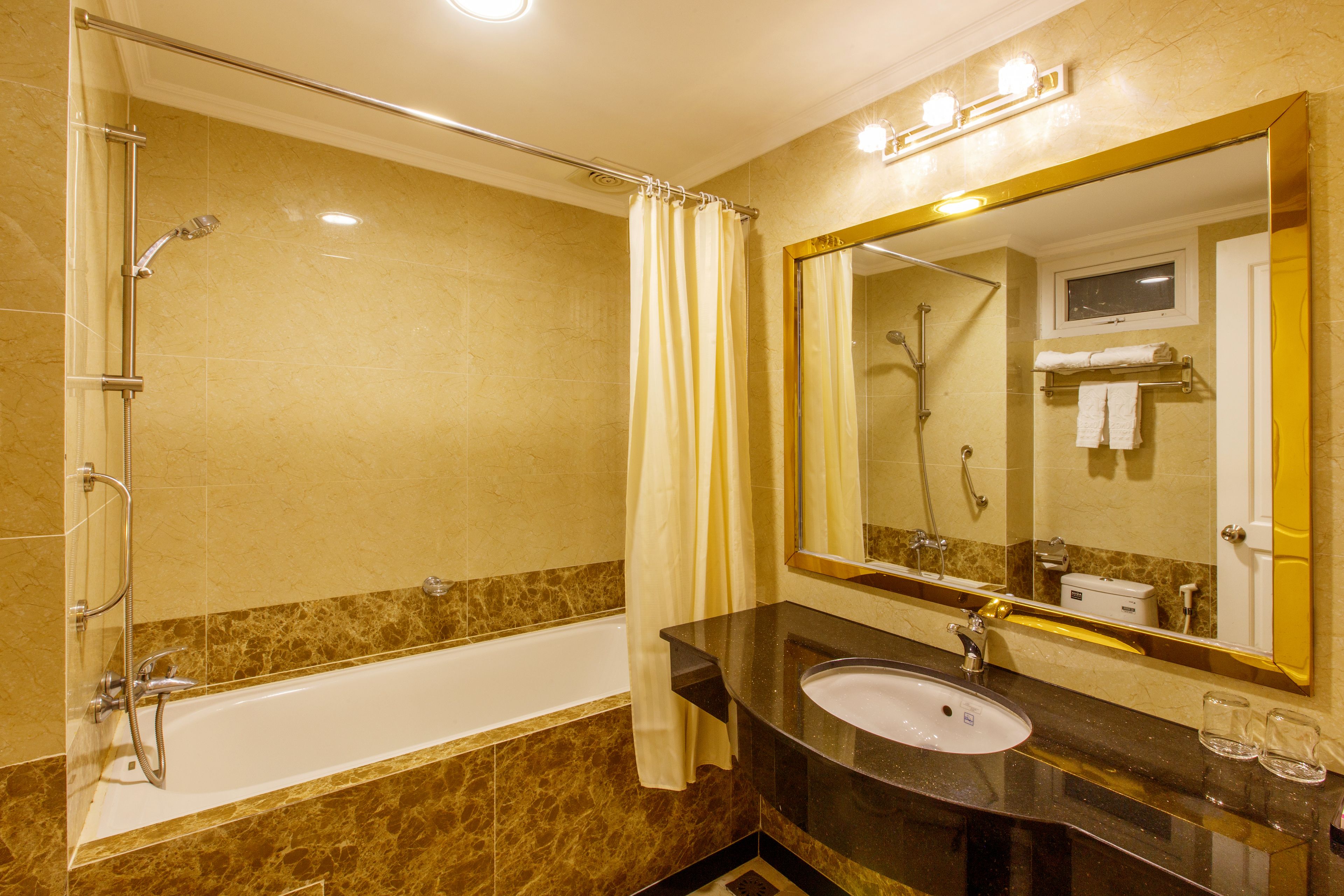 free toiletries, hair dryer, bathrobes, slippers