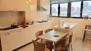 Fridge, microwave, electric kettle