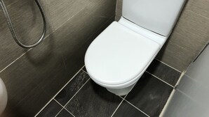 A modern bathroom with a white toilet and a handheld showerhead. - Mingdu Hostel (Kowloon)
