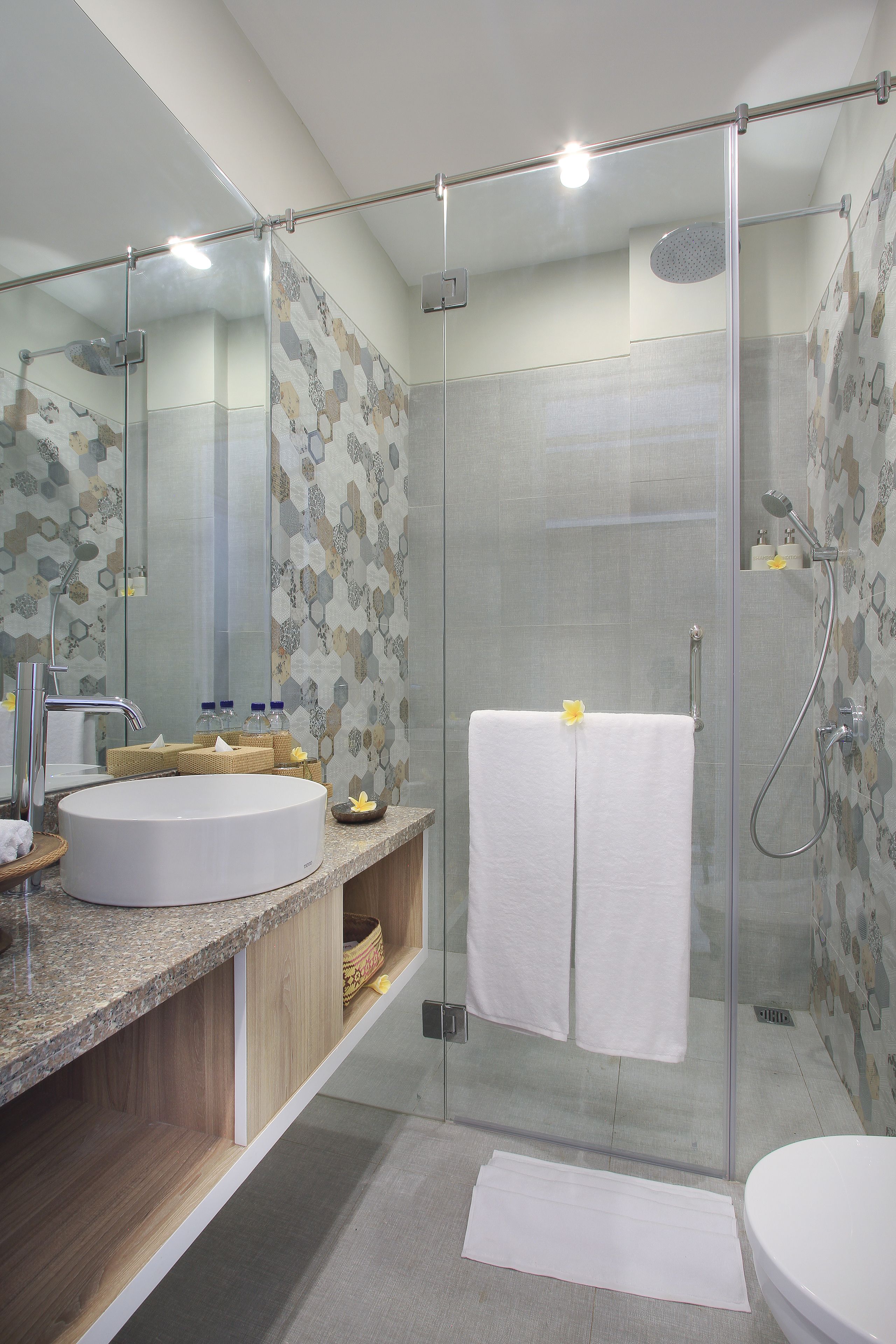 free toiletries, hair dryer, slippers, towels