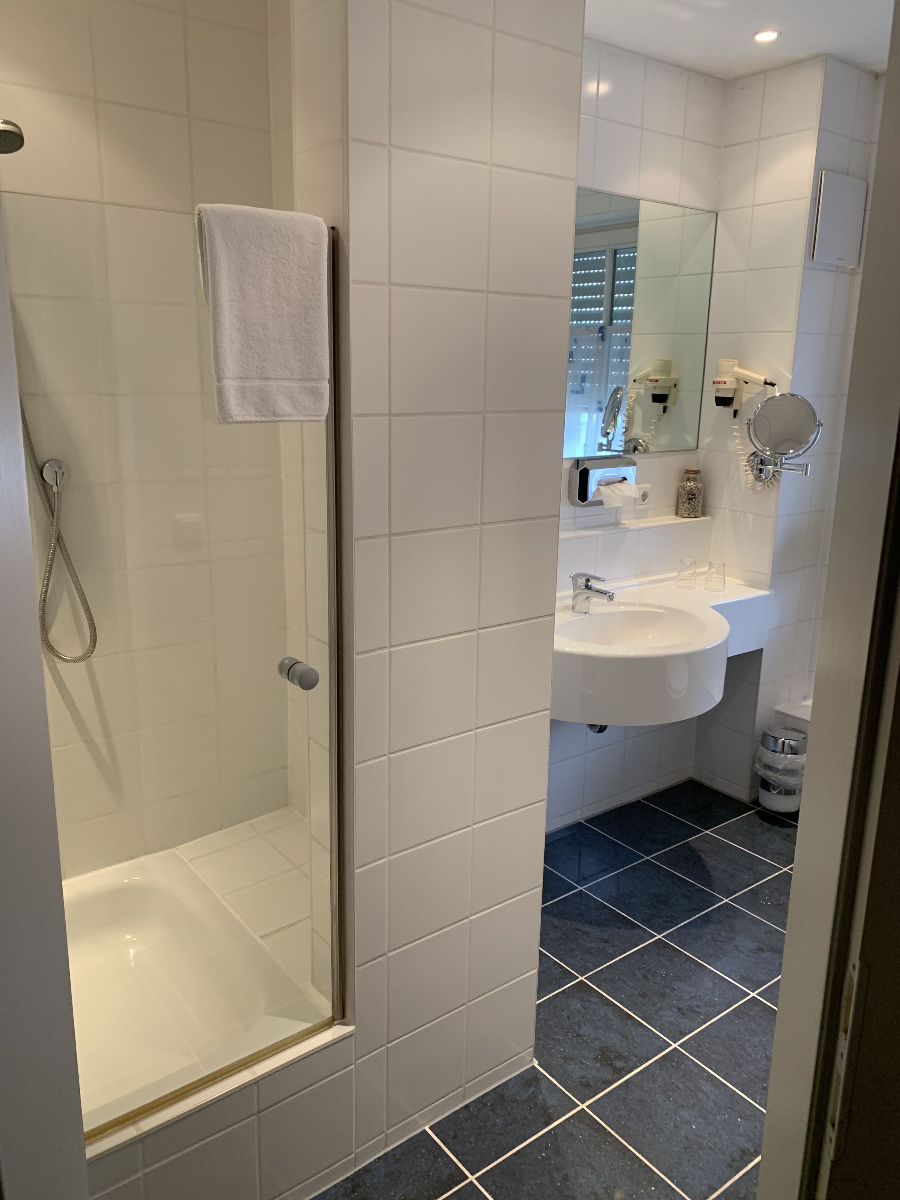 free toiletries, hair dryer, towels