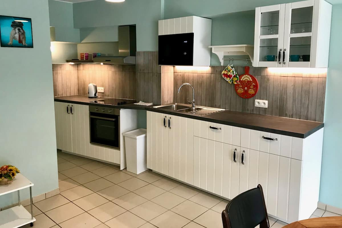 Lighted and spacious apartment in Antwerp | Dapur pribadi | Lemari es, microwave, kompor, dan ketel listrik
