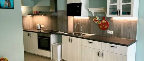 Lighted and spacious apartment in Antwerp | Private kitchen | Fridge, microwave, stovetop, electric kettle