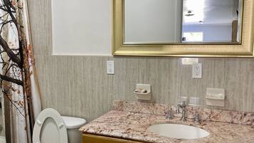 Premium Apartment, 1 Queen Bed | Bathroom | Combined shower/bathtub, rainfall showerhead, free toiletries, towels