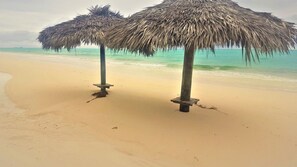 On the beach, white sand