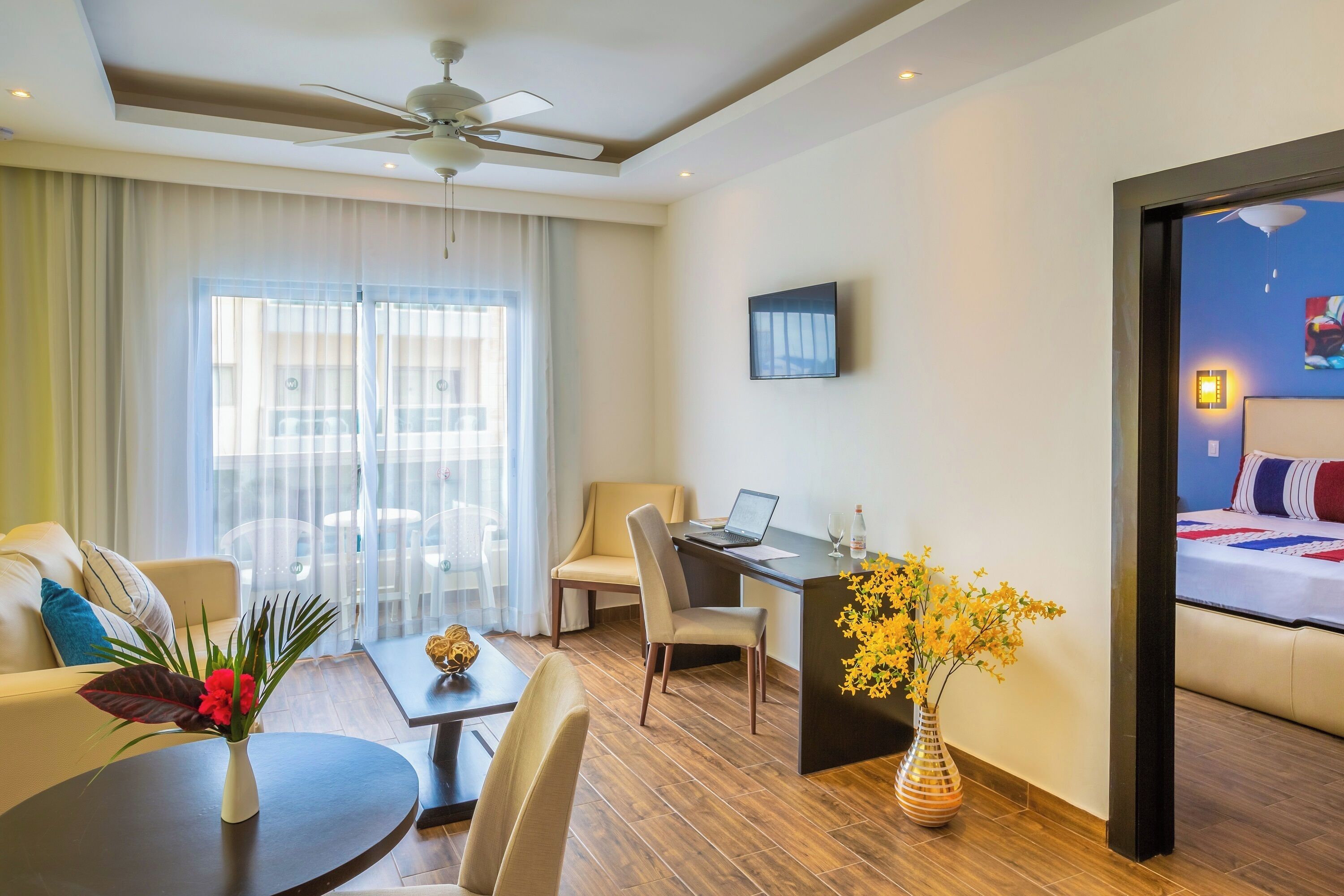 apartment with pool view | in-room safe, desk, soundproofing, free cots/infant beds