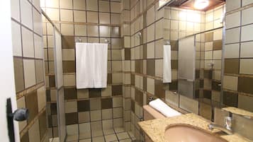 Shower, free toiletries, hair dryer, towels