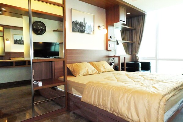 Monolocale Deluxe, 1 letto queen, vista campo da golf | Biancheria da letto di alta qualità, una cassaforte in camera