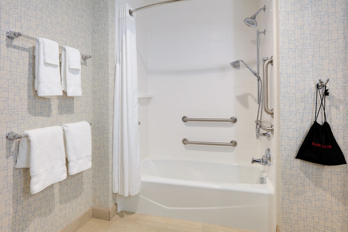 free toiletries, hair dryer, towels