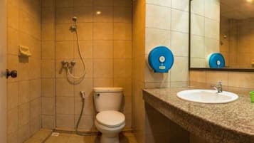 Shower, free toiletries, hair dryer, towels