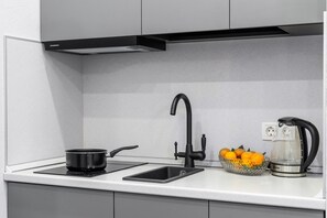 Mini-fridge, stovetop, griddle, cookware/dishes/utensils - Staronevsky Dom (St. Petersburg)