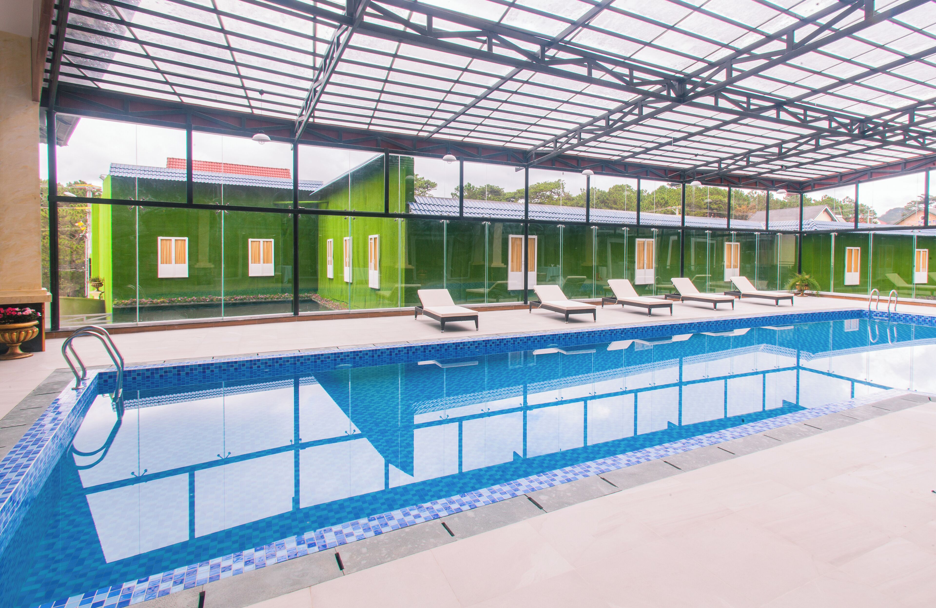 Indoor pool, open 6:00 AM to 8:00 PM, sun loungers