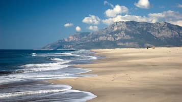 En la playa, arena blanca, traslado desde/hacia la playa gratis