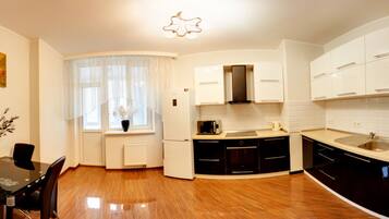 Elite Apartment, 1 Bedroom, Kitchen (Anny Akhmatovoi St 30) | Private kitchen | Full-size fridge, microwave, stovetop, coffee/tea maker