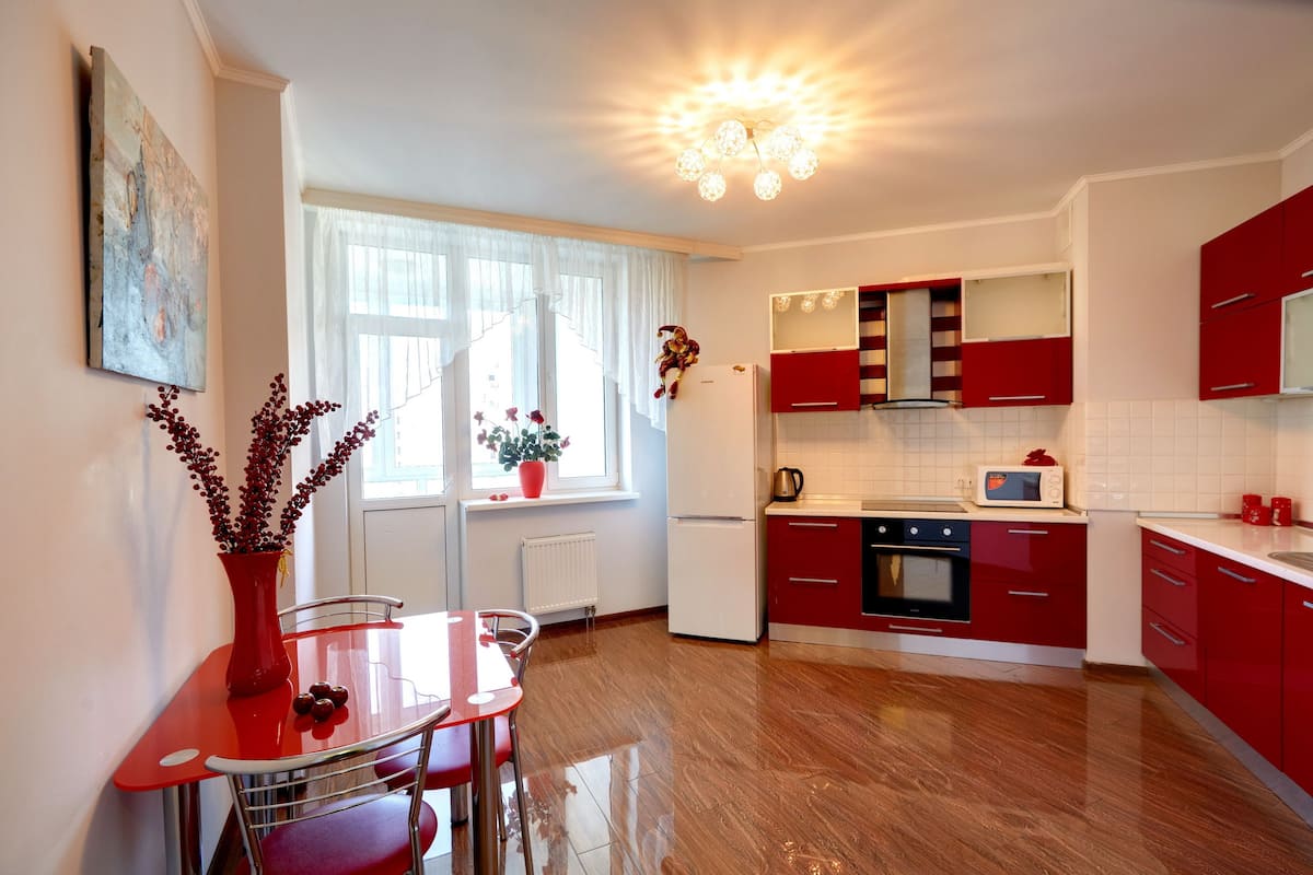 Romantic Apartment, 1 Bedroom, Kitchen (Anny Akhmatovoi St 30) | Private kitchen | Full-size fridge, microwave, stovetop, coffee/tea maker