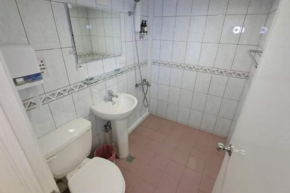 Shower, free toiletries, hair dryer, slippers