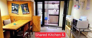 Fridge, microwave, electric kettle