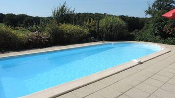 Kolam renang outdoor musiman, dengan payung kolam renang