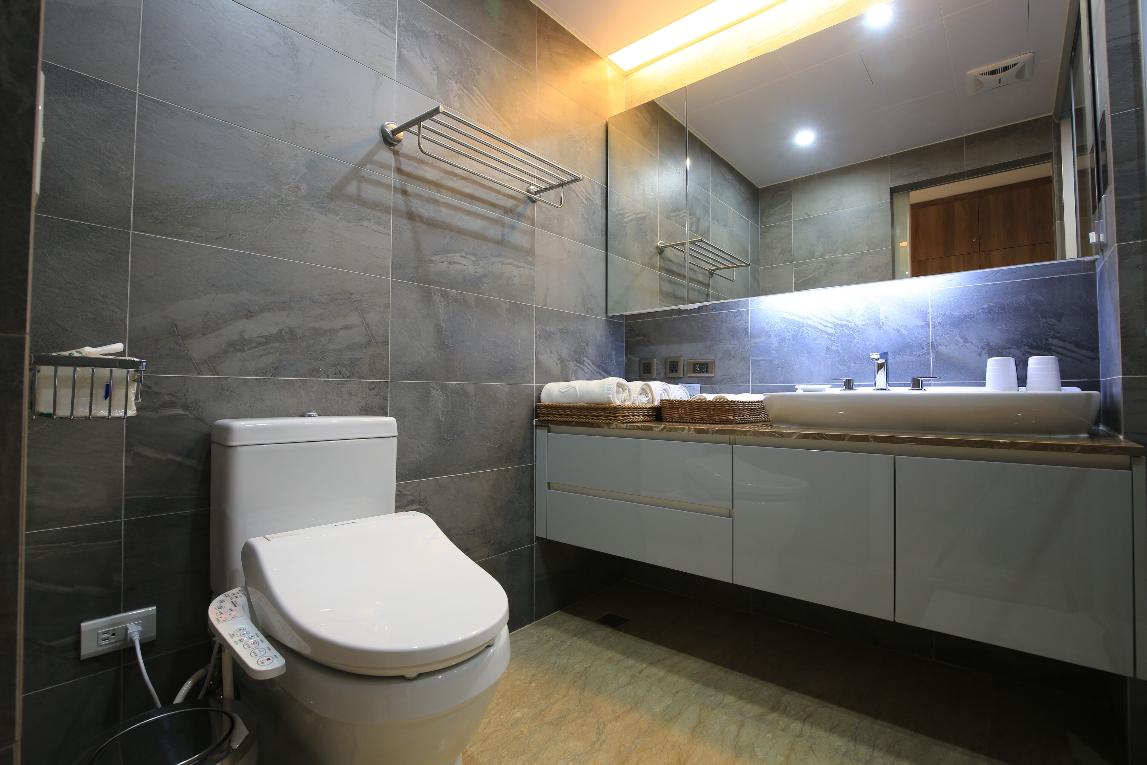 free toiletries, hair dryer, slippers, electronic bidet