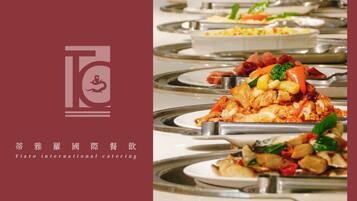 A buffet table with various dishes, including seafood and vegetables.
