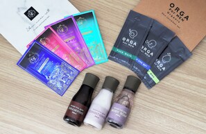 A variety of skincare products including face wash, body soap, shampoo, and conditioner. - Keio Presso Inn Kudanshita (Tokyo)