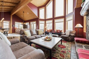 TV, fireplace, table football