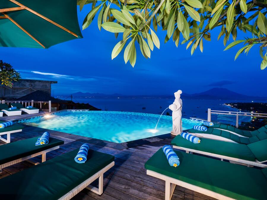 Outdoor pool, sun loungers