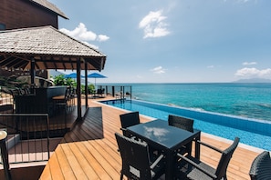 Outdoor pool, pool umbrellas, pool loungers