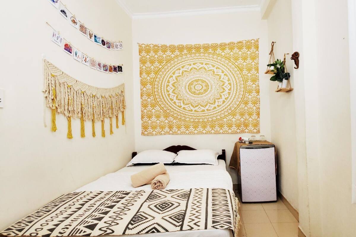 Individually decorated, desk, laptop workspace, blackout drapes