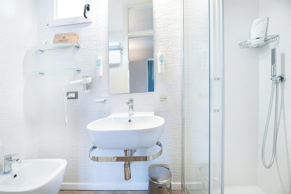 shower, free toiletries, hair dryer, bidet